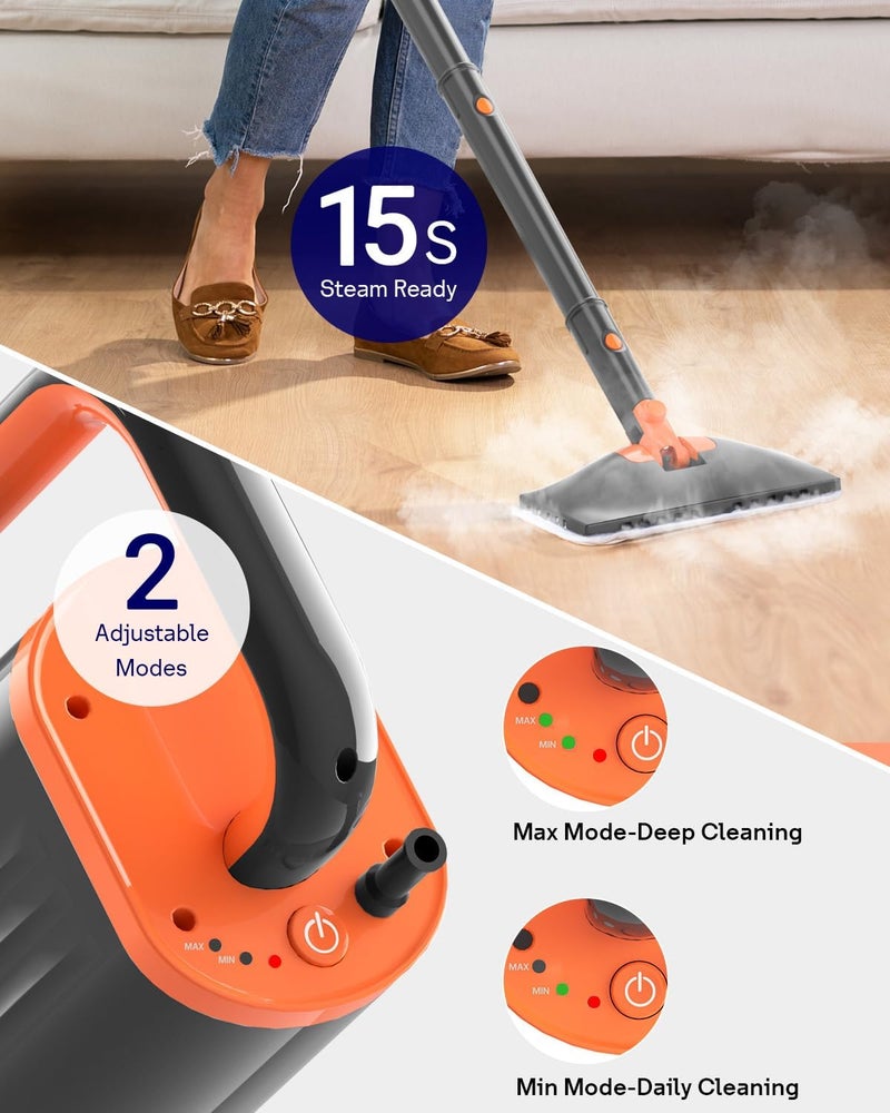 HelpX Steam Mop Cleaner with Detachable Handheld Steamer, 20 in 1 Wired Steam Cleaner with Multiple Accessories, Detachable Water Tank, Microfiber Pads for Floor Tiles Carpet and Grout Cleaning (Grey) - Image 2